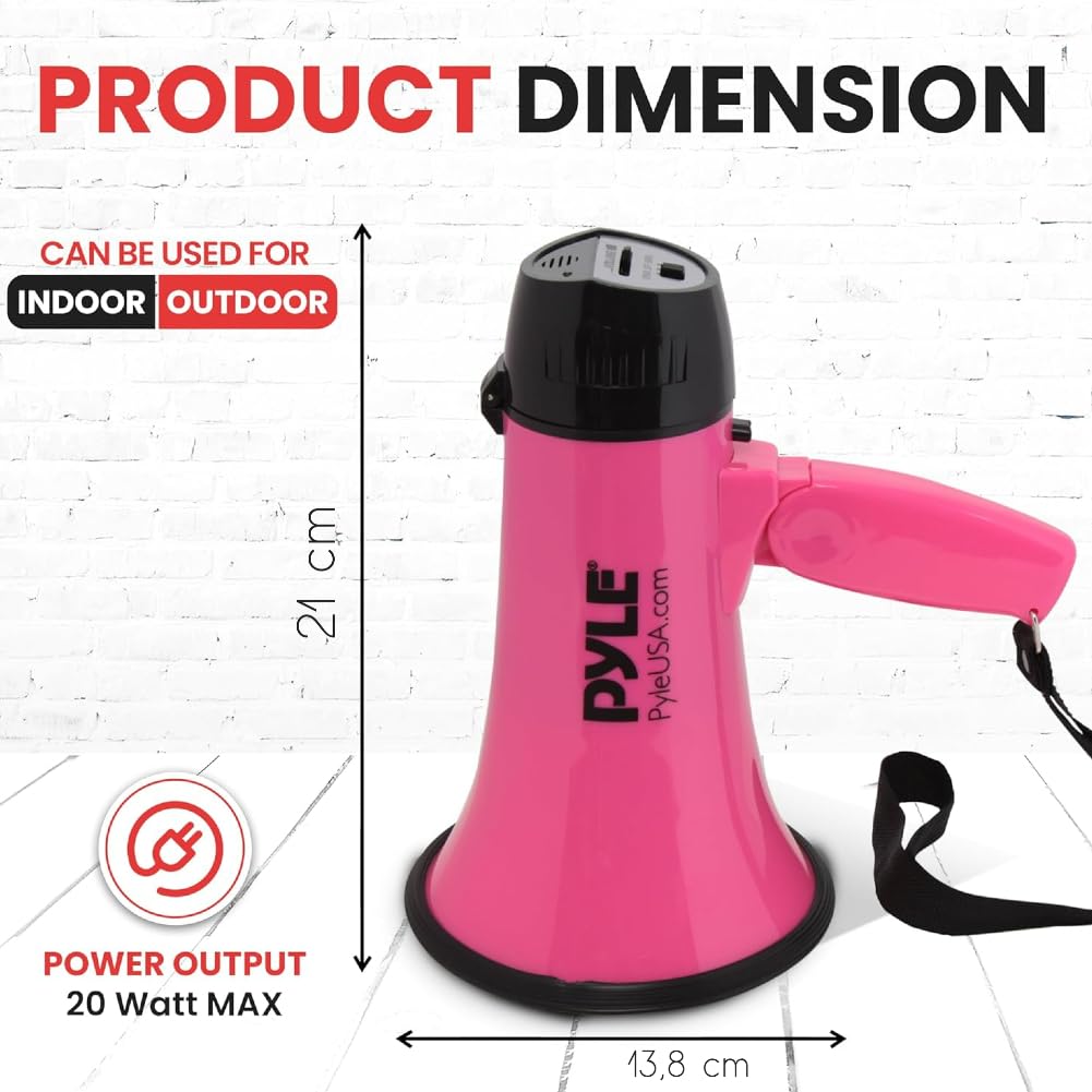 GK SOUND Kit Set para Pyle PMP24PK 1 megáfono Rosa de 20 vatios máx. hasta 350 Metros con Sirena incorporada para Uso Interior y Exterior, 1 Pieza