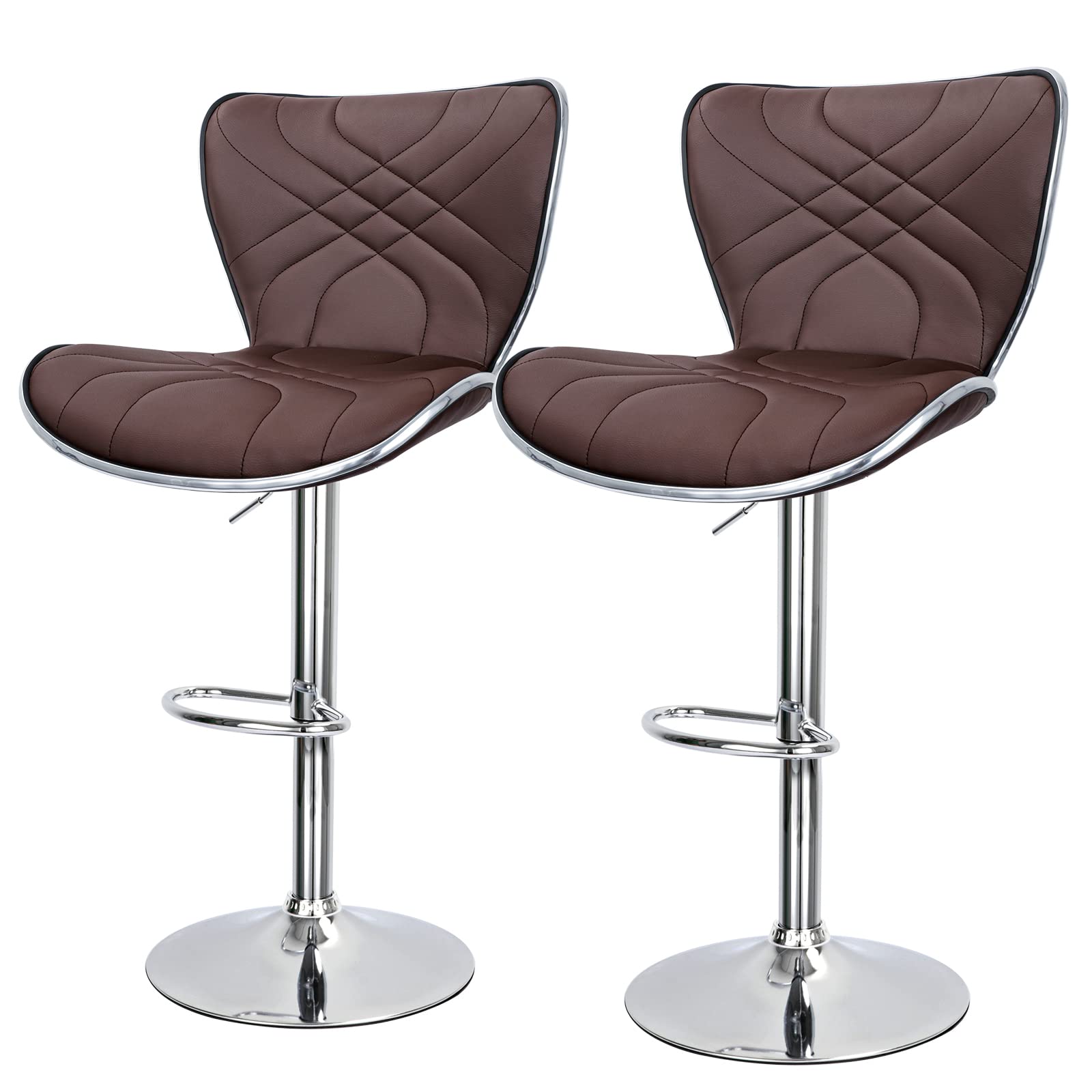 Premium Adjustable Swivel Bar Stools,Kitchen Counter Bar Stools,PU Leather Padded with Back, Set of 2,Brown