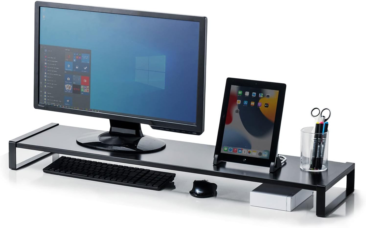 amesoba 木製モニタースタンド Large ホワイトオーク/ブラック Amazon