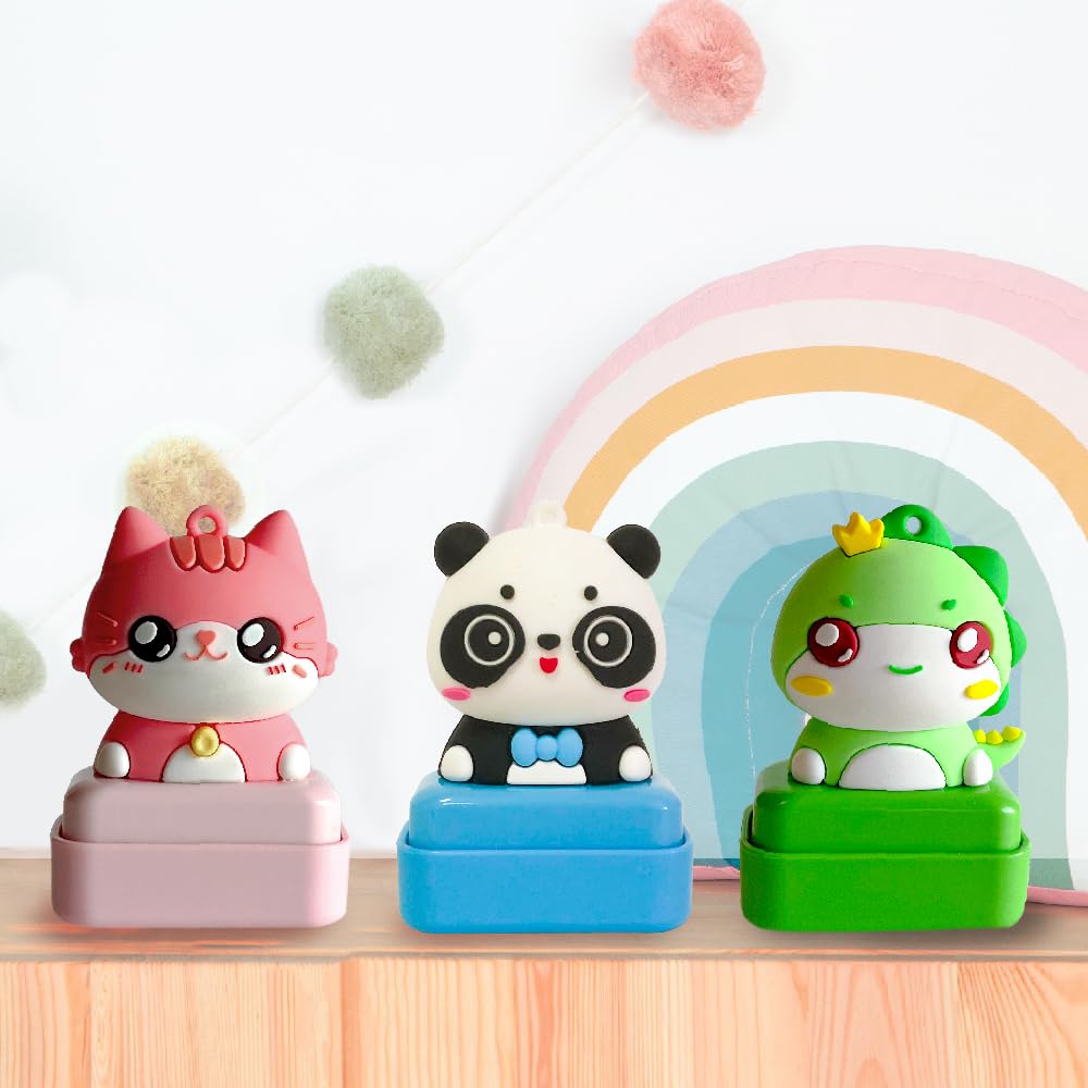 Transparent Gift Sello Personalizado para Ropa Infantil con Nombre Muñecos Animales. Sellos Personalizados Ropa Niños. Sello para Marcar. Tinta Negra Resistente al Agua. Regalos de Vuelta al Cole