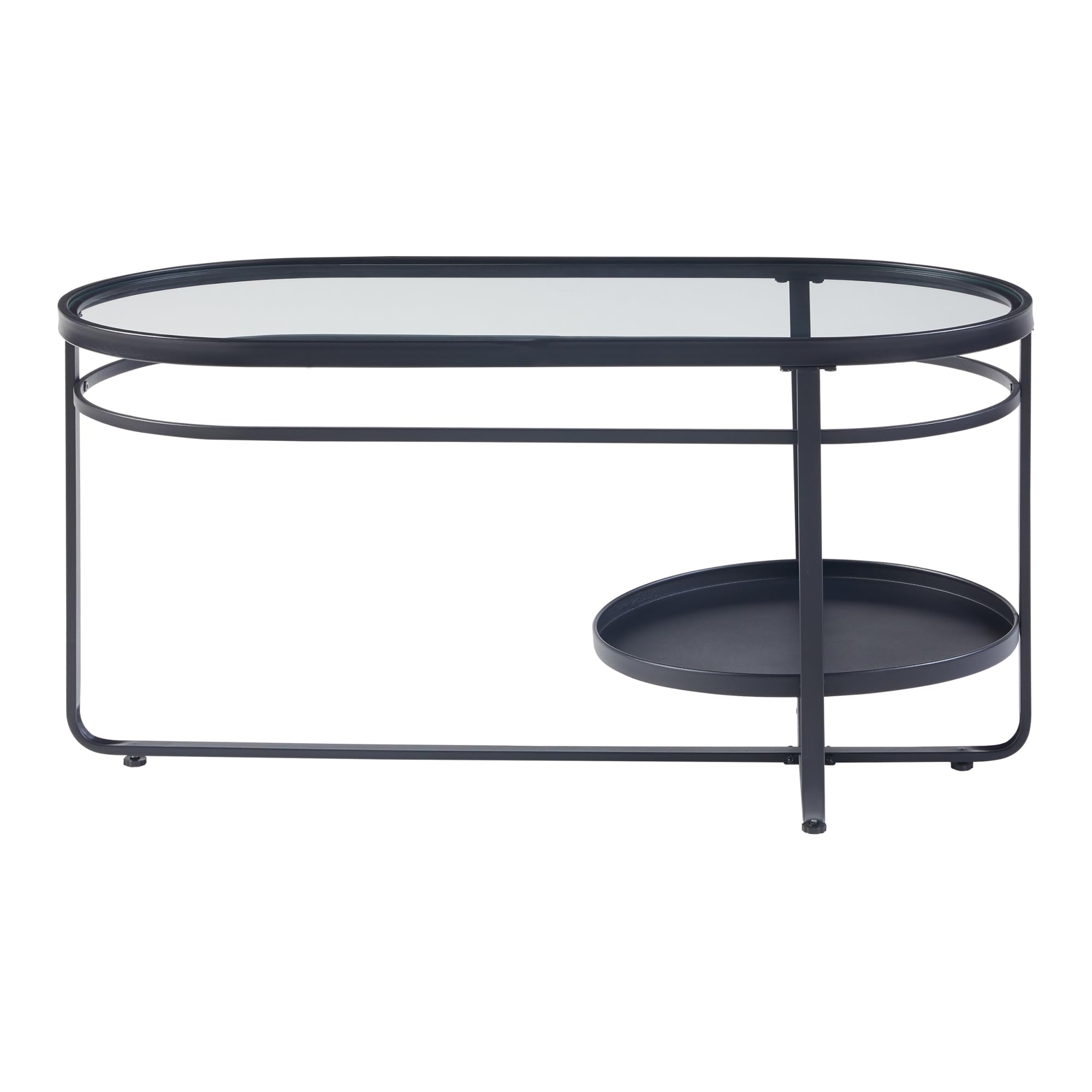 [en.casa] Stolik kawowy Kumla Stół do salonu z dolną półką Stół do sofy owalny Szklany blat czarny Stolik kawowy 90 x 42,5 x 46 cm Metalowa rama