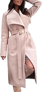 IEFIEL Gabardina Larga para Mujer con Cinturón Abrigo Elegante de Invierno Cálido Grueso Chaqueta Largo de Lana Cárdigan ...