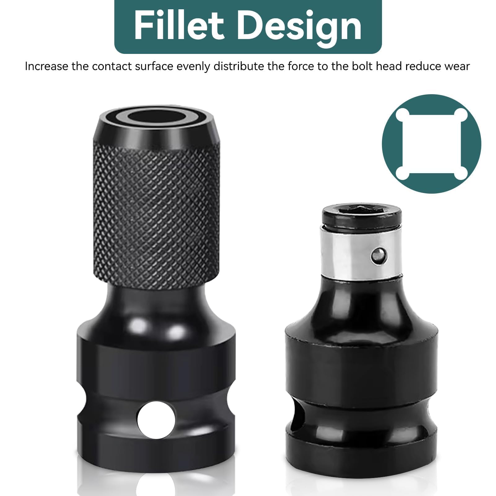 2PCS Impact Adaptor, 1/2 to 1/4 Hex Female Telescopic Socket Adapter for Electric Impact and Ratchet Wrench