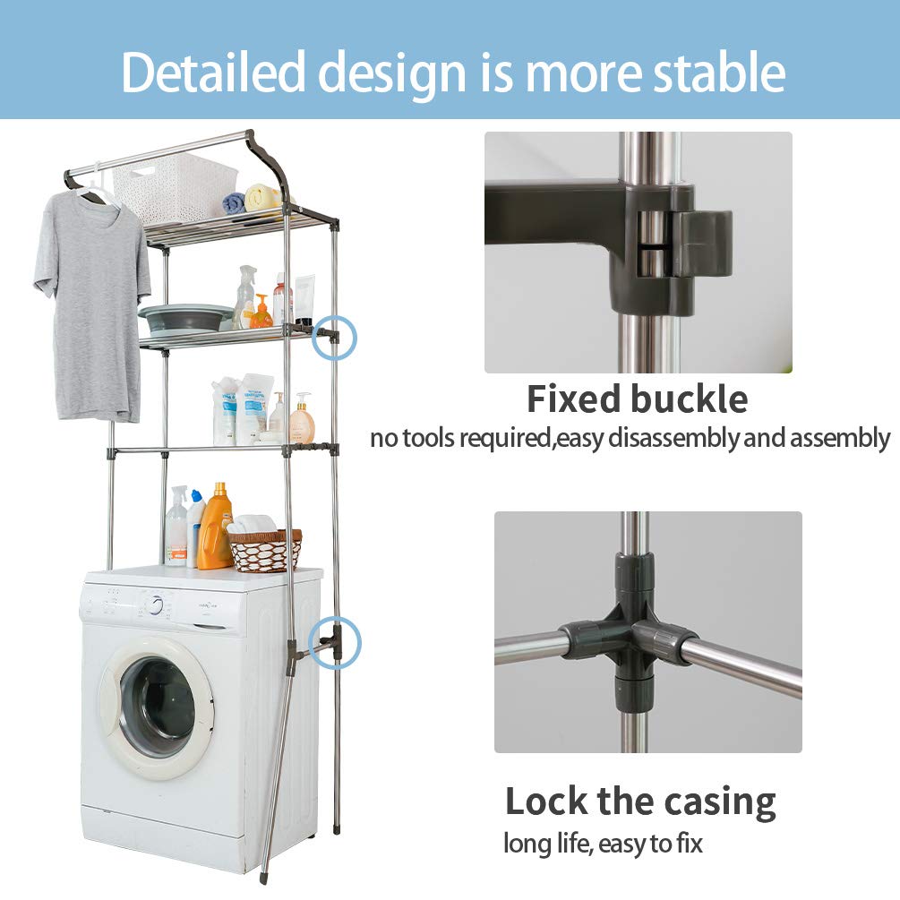 Rastrelliera Organizer da Bagno sopra Il Water Scaffale Portaoggetti Impermeabile Scaffale da Bagno su WC in Acciaio Inox Scaffale Portaoggetti per Lavatrice A 3 Livelli Scaffale da Bagno