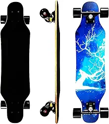 Mini Cruiser Longboard, skate de roda larga de 78 cm, skate estável para iniciantes e fácil de controlar, adequado para passeios em parques e ruas, padrão de chama exclusivo