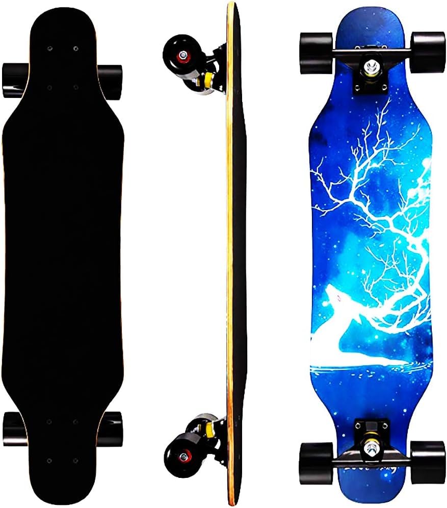 Mini Cruiser Longboard, 31 Inch Small Size Wide Wheel Skateboard, Beginner Stable & Easy-to-Control Skateboard, Suitable for Park & Street Riding, Unique Flame Pattern (Deer)