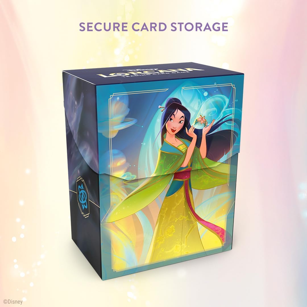 Ravensburger Disney Lorcana TCG Deck Box Featuring Mulan - Considerate Diplomat | Securely Store 80 Sleeved Cards | Durable Portable Organizer for TCG Players | for Ages 8+
