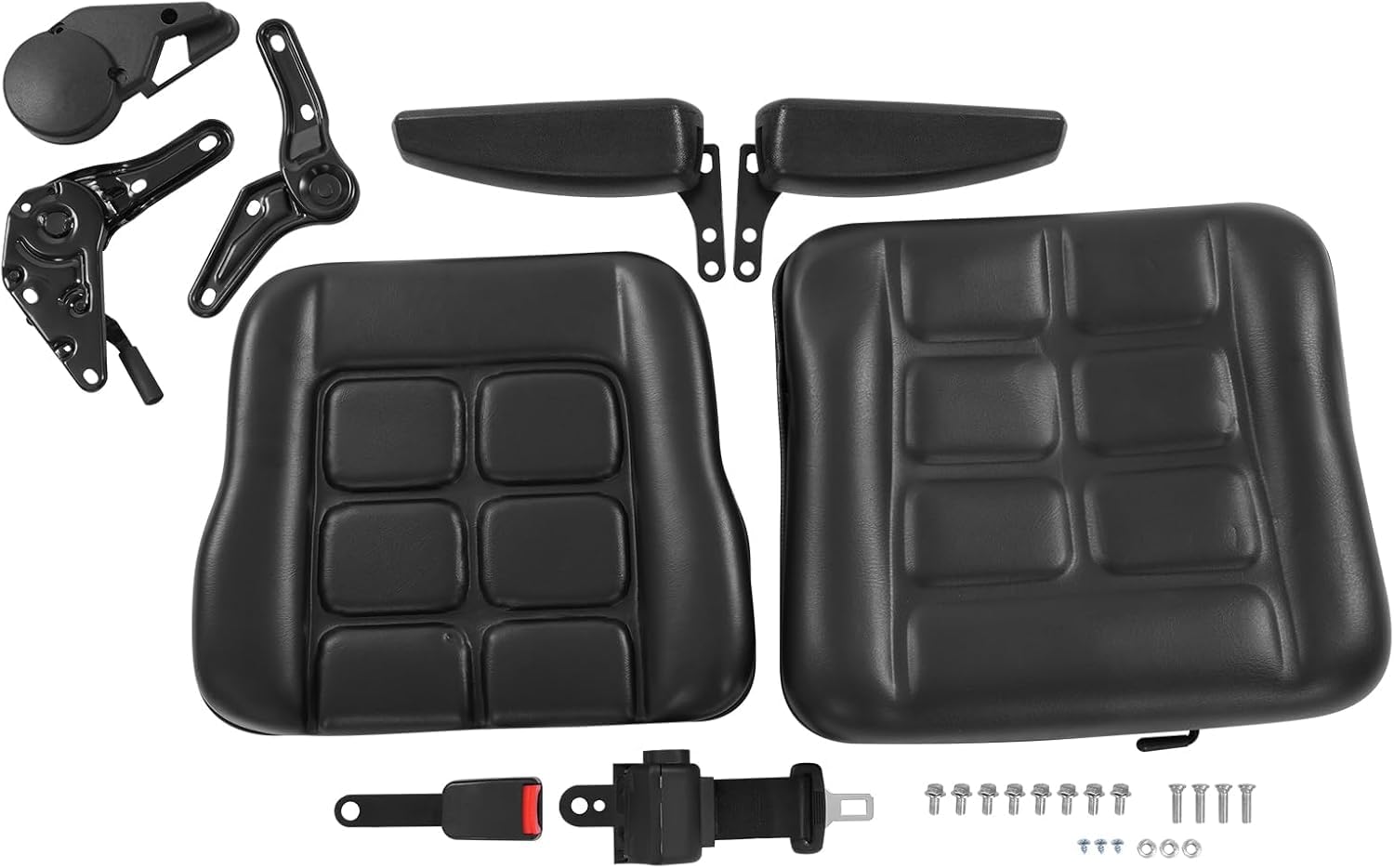 Asiento universal de repuesto, 28×23 cm Instalación de vías, Asiento de Tractor con vías, para carretilla elevadora con reposabrazos ajustables, construcción de PVC resistente, Exterior 48×46×51 cm