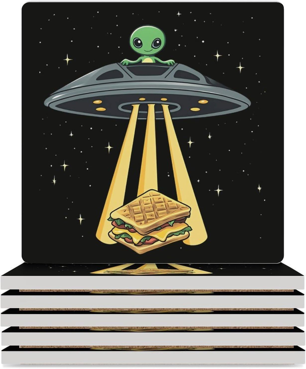 Aalien Love Sandwich Funny Ceramic Coasters for Drinks Absorbent Cup Holder Tabletop Protector with Cork Base