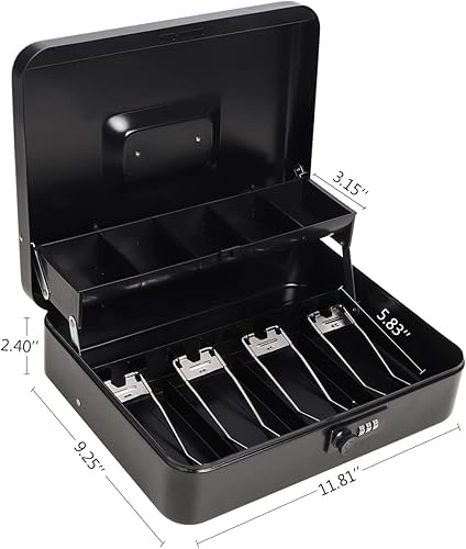 Miniatura 8 de Decaller - Caja de dinero en voladizo de metal con cerradura de combinación, caja de dinero grande con cerradura Decaller - 5 compartimentos y 4