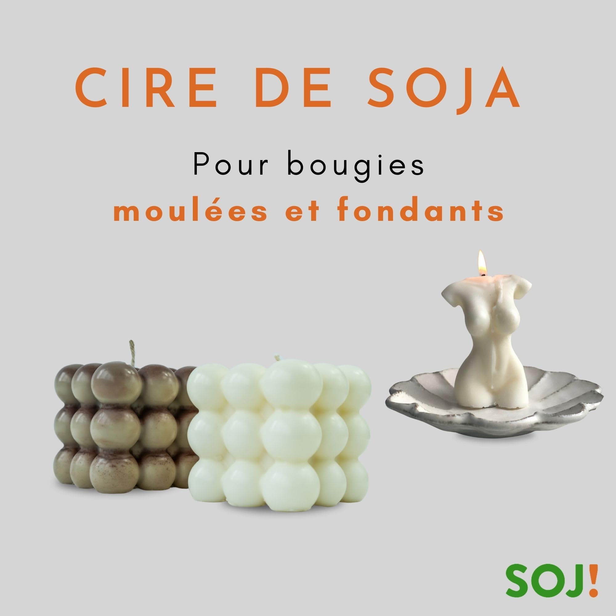 Cire de soja pour bougie moulée et fondant en pastille, Cire pour bougies sans OGM, 100% Naturelle et vegan, fabrication de bougies végétales, conditionnée en France (3KG)