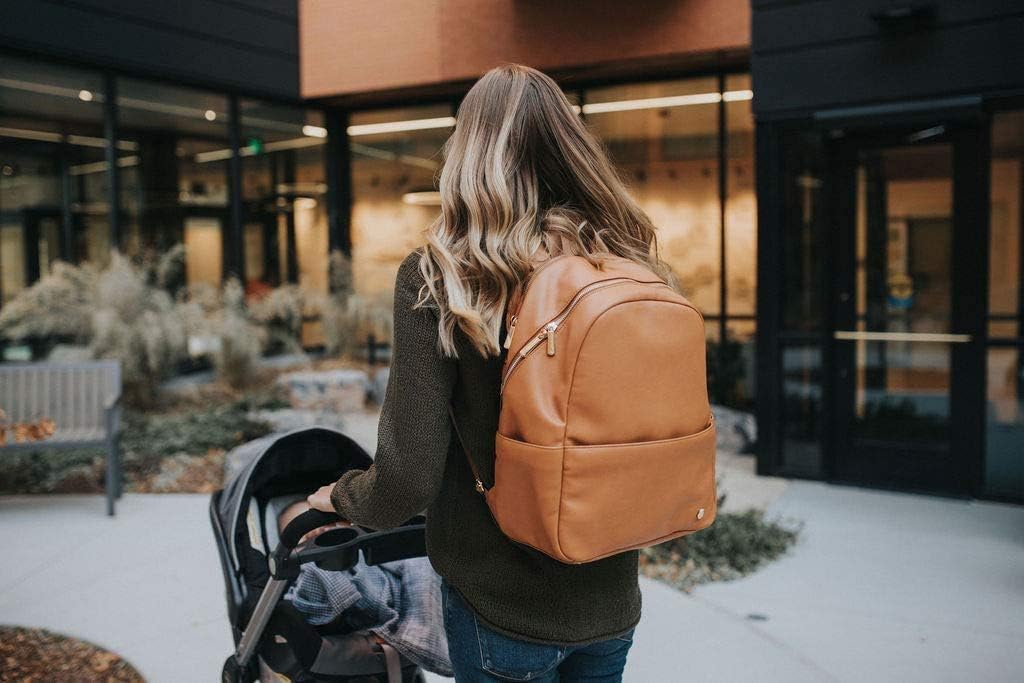 Little Unicorn Skyline Backpack – Diaper, Work, Travel Bag with Changing Pad - Premium Vegan Leather – Lightweight & Durable Design – 5 Interior Pockets – Easily Wipes Clean (Cognac) - Image 2