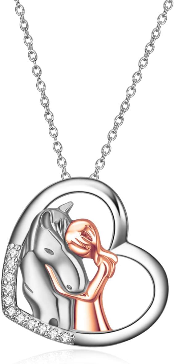 YFN Horse Pendant Necklace Jewelry 925 Sterling Silver Women Embrace Horse Gift For Women