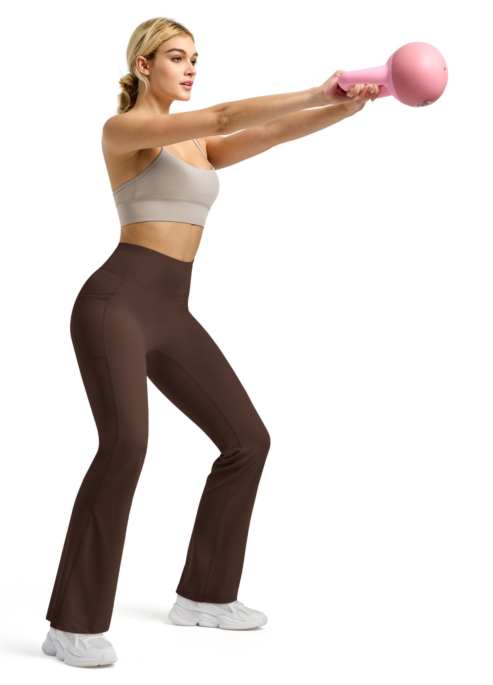 WILLIT Leggings acampanados para mujer, cintura alta, pantalones de yoga con bolsillos, opacos, corte bootcut, pantalones deportivos 77 cm/81 cm