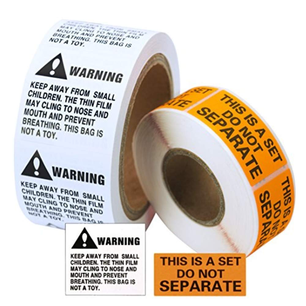 Super Adhesive 1x2 This is A Set Do Not Separate and 2x2 Suffocation Warning Stickers 3 Pack. Bulk (1500 of Each Sticker) Perforated Child Safety and Sold As Set Labels. FBA-Approved Shipping Supply