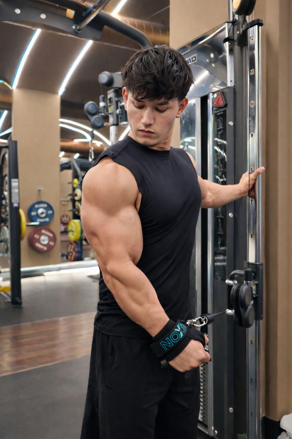 NEXON Precision Strap – Sangle de poignet avec poignée pour traction de câble | Levage latéral, biceps, triceps | réglable, rembourré, anneau en D