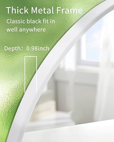 Miniatura 2 de Espejo redondo de 24 pulgadas, espejo de pared grande con marco de metal blanco para baño, entrada, sala de estar, tocador