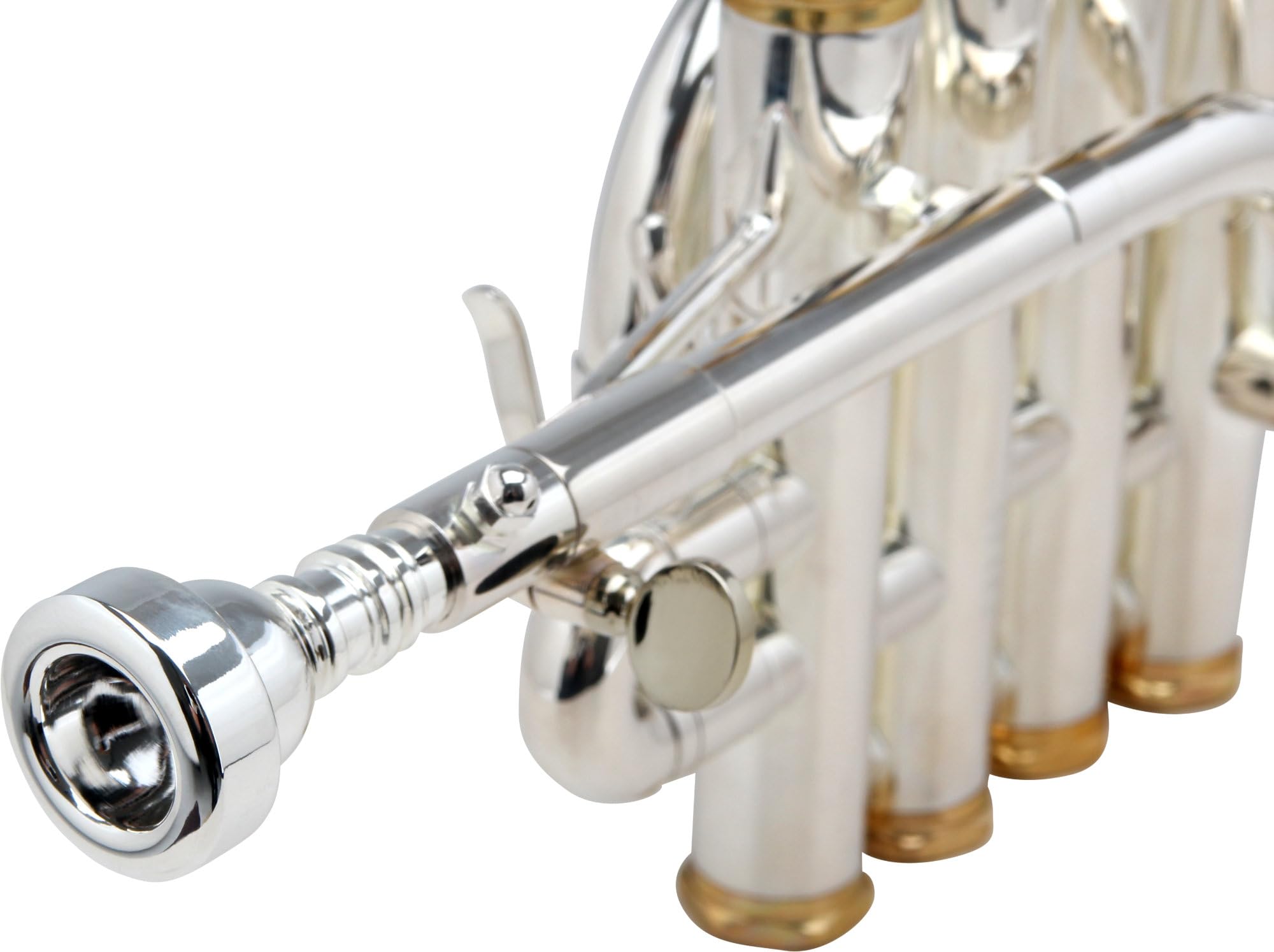 PT-910S Piccolotrompete (Bohrung: 11,8mm, Schallbecher: 105mm, lange Bauform, hexagonale, versilberte Kappen, mit A-Stift, Mundstück und Leichtkoffer) silber
