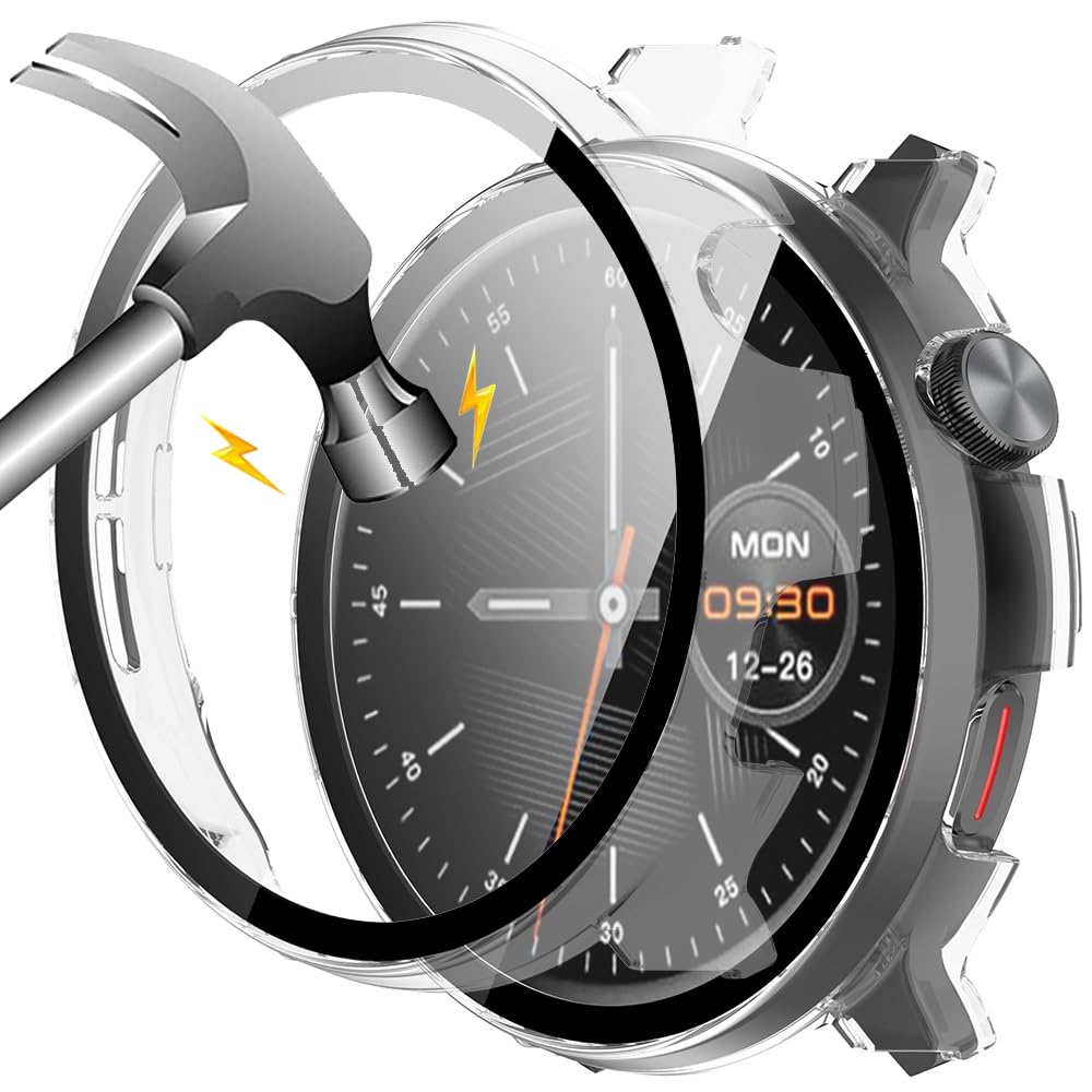 Akancy [Pack of 2] Hard Case Compatible with Mibro Lite 2 with Screen Protector, 9H Hardness Hard PC Tempered Glass Thin Case, 2 Transparent