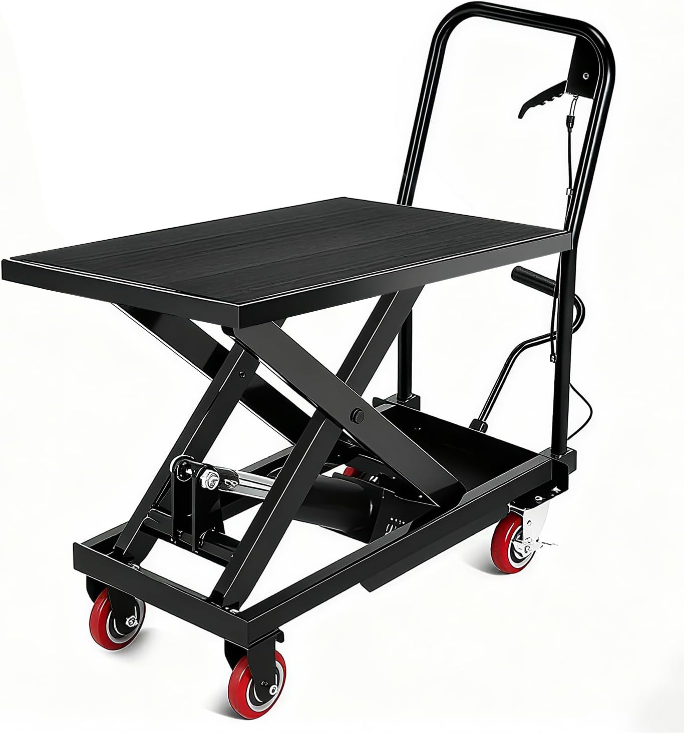 Hydraulic Lift Cart, 28.5" Height Double Scissor Table with 4 Wheels & Non-Slip Pad, Material Handling Platform (Black-330lbs-Single)