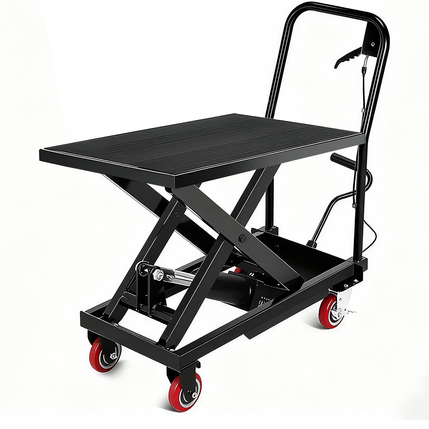 GarveeTech Hydraulic Lift Table Cart, 330 LBS Load Capacity 28.5 in Lifting Height, Manual Single Scissor Lift Table with Non-Slip Pad and 4 Wheels,Hydraulic Scissor Cart