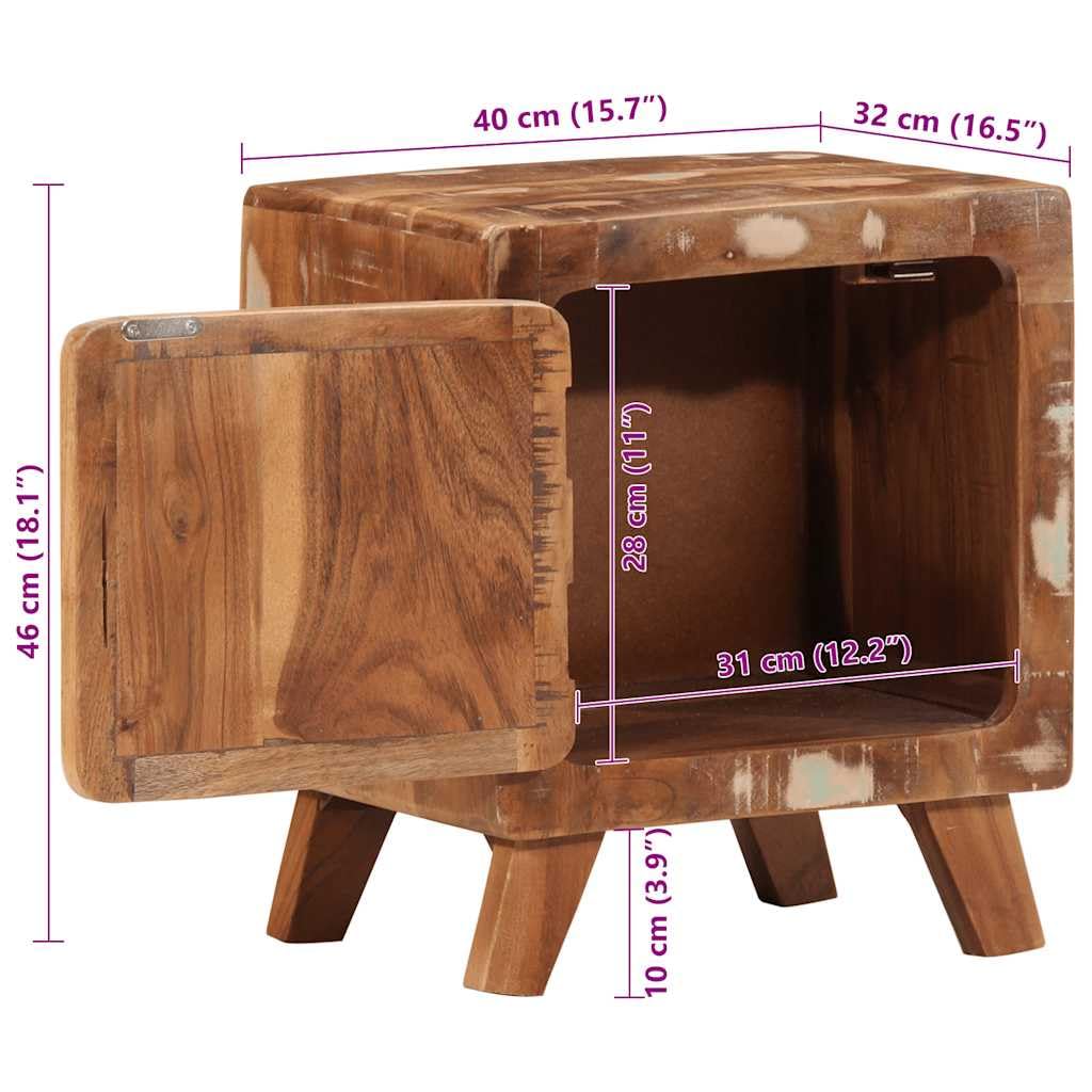 Stolik nocny 2 szt. 40 x 32 x 46 cm stare drewno z drzwiami, drewno z recyklingu, stolik nocny z drewna wielokrotnego użytku, stabilne drewniane nogi