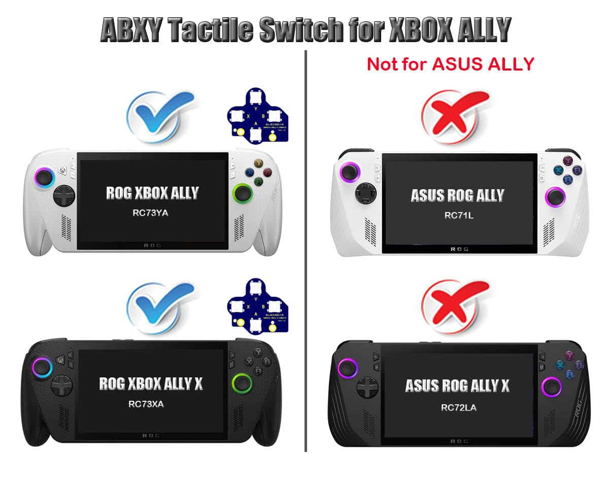 ElecGear ABXY Mikrowyłączników Dotykowych Zamiennych do Xbox ROG Ally – Zestaw PCB Ulepszony w Porównaniu do Fabrycznych Przycisków Gumowych, Klikający, Krótki Skok, Ultra Czuły