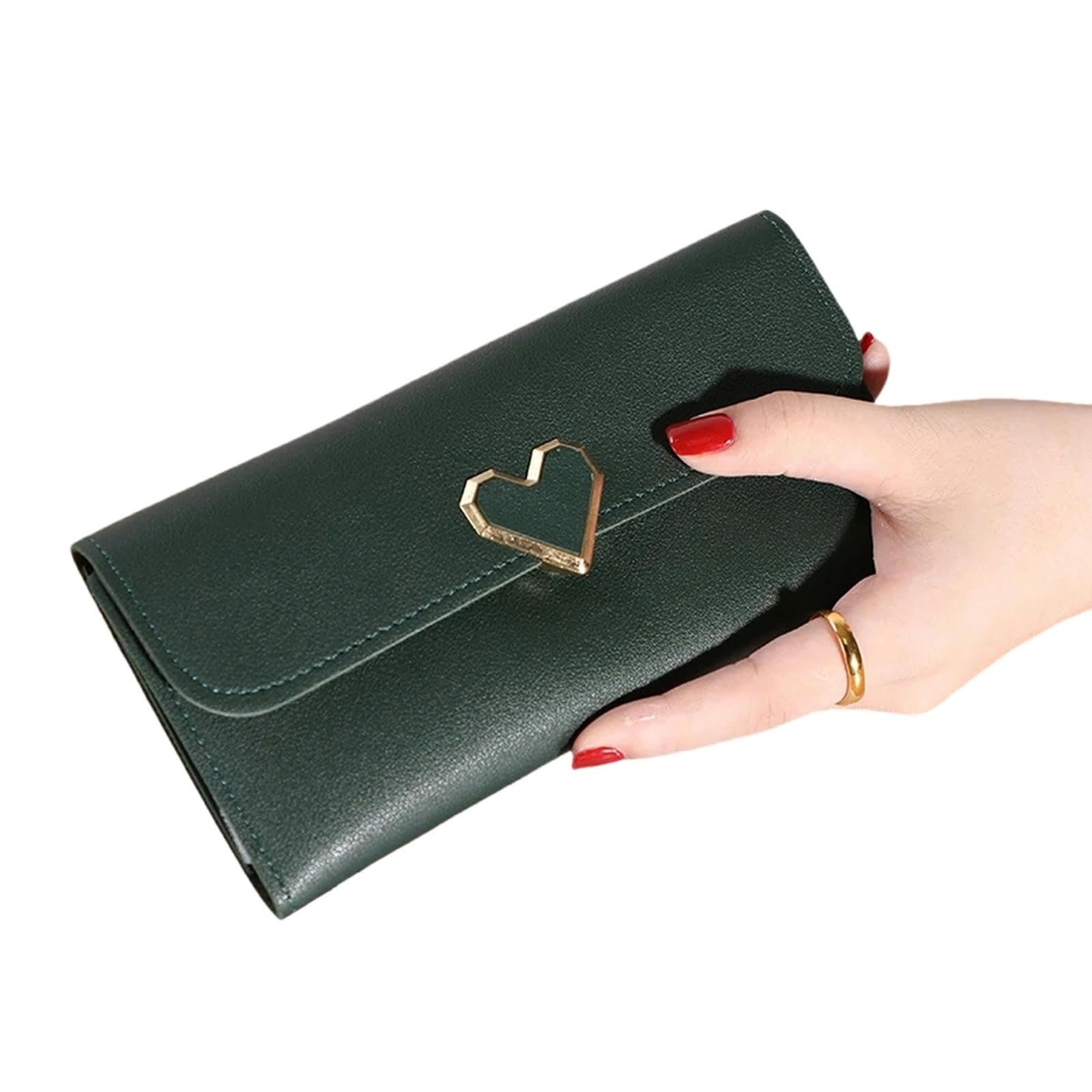 QINNIE Wallets Ladies Purse, Rfid Blocking Pu Leather Wallet For Women Coin Purse-dark Green