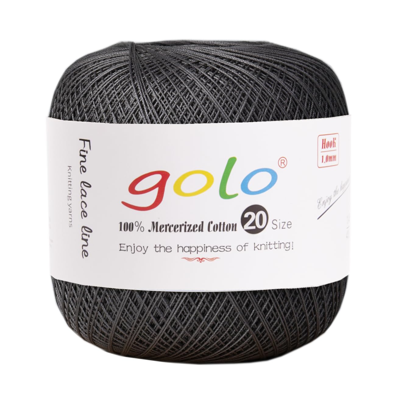 golo Crochet Thread Size 20 Crochet Yarn for Hand Knitting Black Gray 227