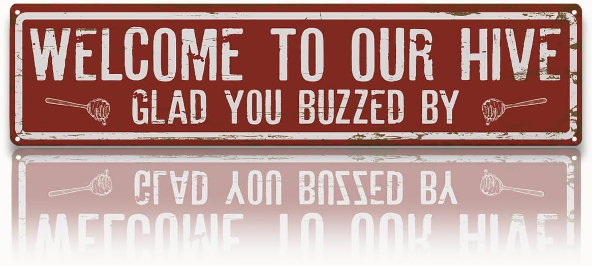 Duetom Rustic Apiary Signs, Honey Bee Trail Metal Sign, Welcome to Our Hive Metal Signs, Retro Metal Tin Sign, Apis Keeper Decor, Backyard Farm Decor, Outdoor Bee Lover Gifts 4x16 Inch