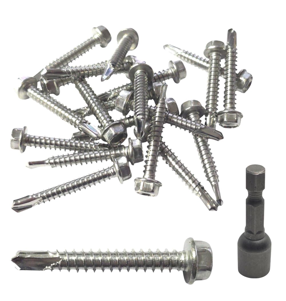 Pack of 50 Self-Drilling Stainless Steel Screws Bolts with Hex Head, Self-Tapping for Corrugated Metal PVC Roof Panels