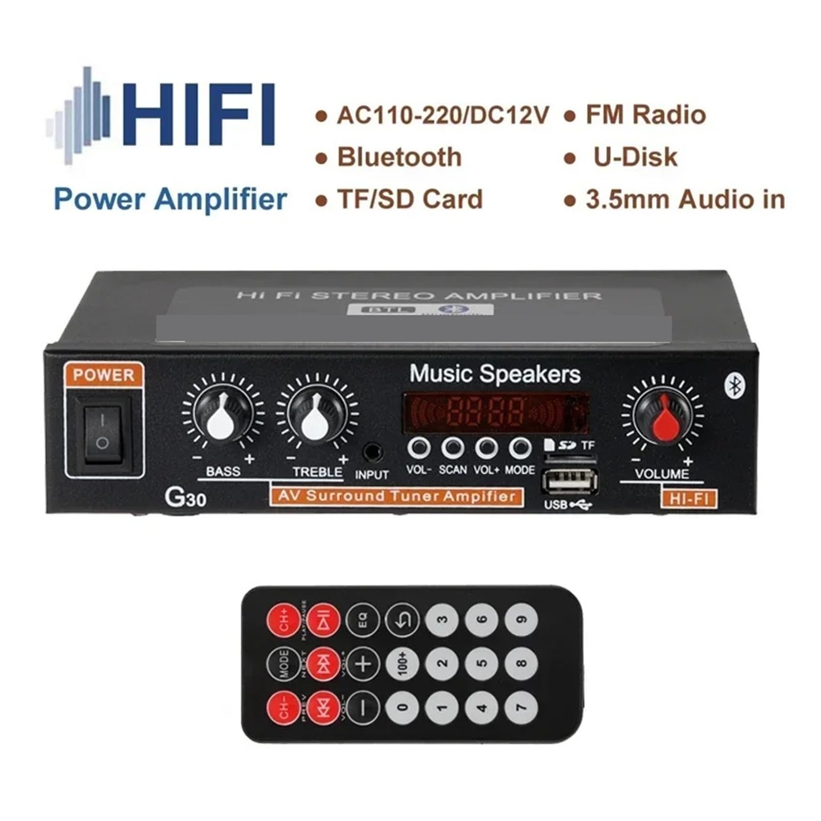 Amplificatore 45Wx2 canali 2.0 digitale for auto domestica potente Bluetooth HiFi stereo subwoofer AMP Per l'home cinema
