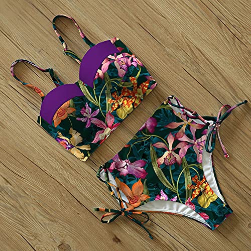 YHWW Traje de baño,Bikini de Cintura Alta Conjunto Mujer Push Up Vendaje Bikini Traje de baño Mujer Floral Traje de baño de Dos Piezas Tiras biquinitraje de baño, TZ18042LZ, M Cover