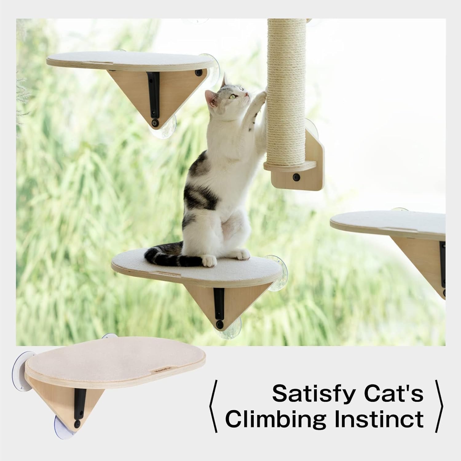 MEWOOFUN Hamac de Perche de fenêtre pour Chat en Bois avec Ventouse Forte - Lit de fenêtre à Plate-Forme pour Chat monté pour Chats d'intérieur, 1 pièce