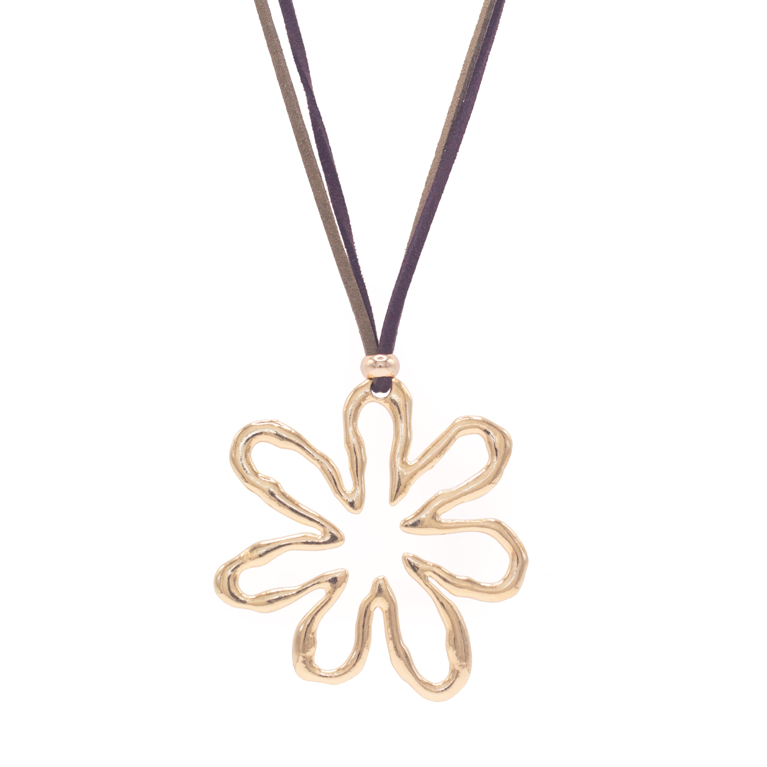 NILUXE DESIGN - Colgante Mujer Flor Grande Dorada o Plateada Estilo Bohemio - Collar Largo con Flor- Cadena de Antelina Ajustable con Abalorios de Zamak - Colgante Estilo Elegante