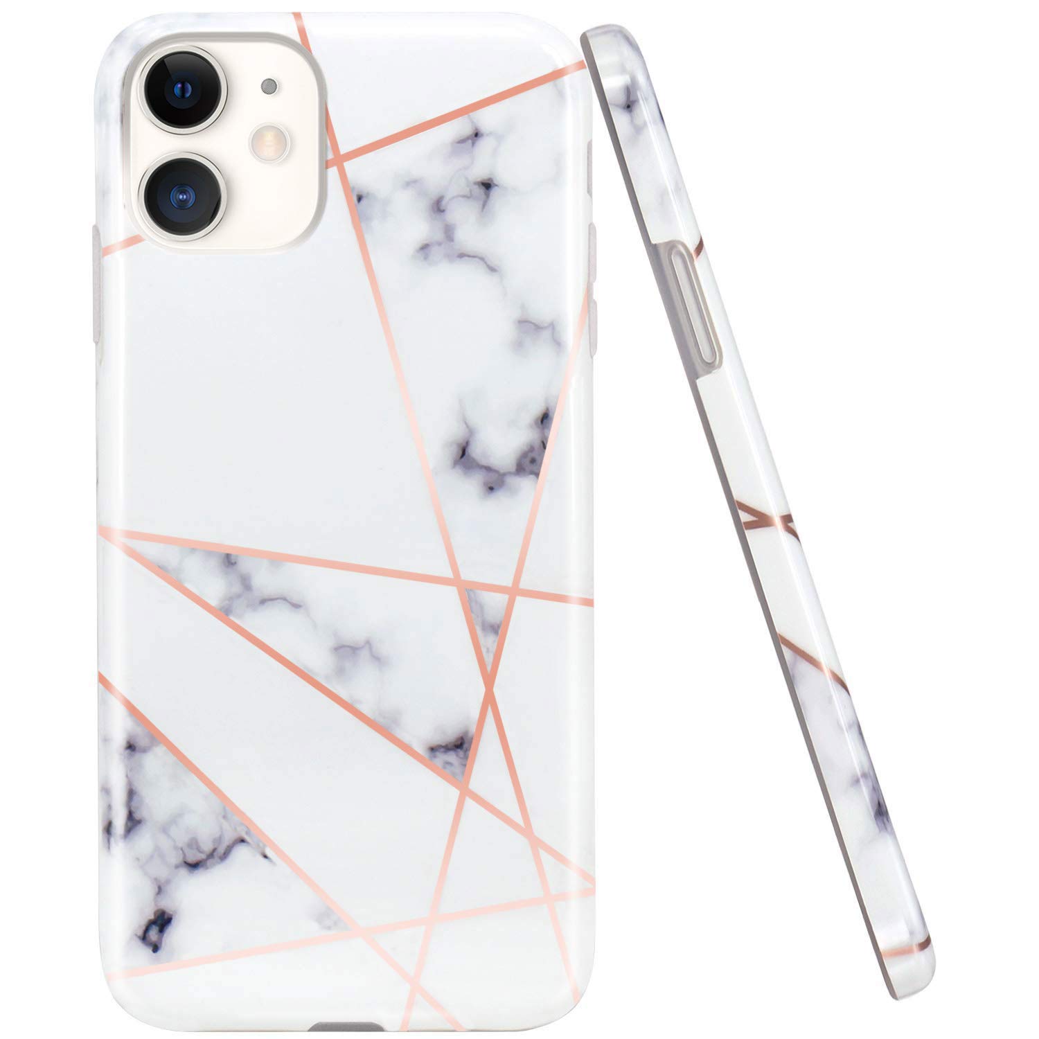 JAHOLANiPhone 11 Case TPU Gel Protective Case Ultra Thin Thin Lightweight Soft Case Cover for iPhone 11 6.1 Inch – Marble Design White Rose Gold