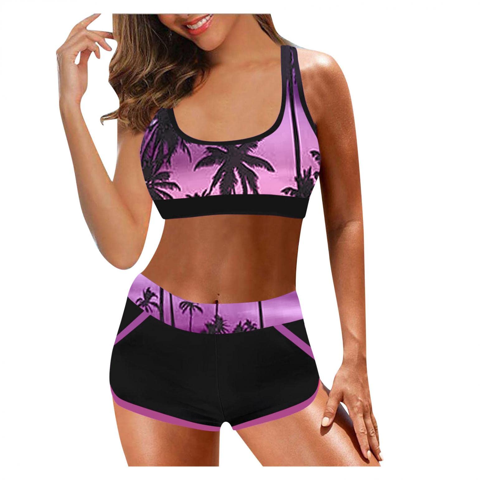 Sheey Verano Bikinis Mujer Dos Piezas Bañador Reductor Barriga Bañadores de Mujer Banador Biquinis Tankinis Bikini,Elegante Gasas Elasticos sin Espalda Flores Push Up Tallas Grandes Fiesta Playa