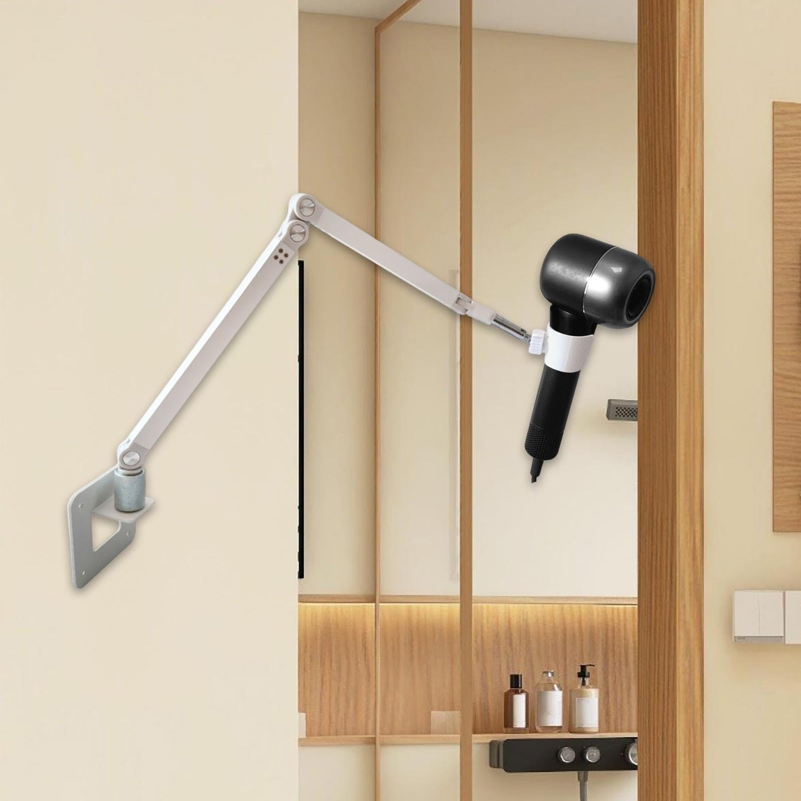 harayaa Soporte para el secador de Cabello Rack de secador de Cabello Ajustable montado en la Pared para el baño de baño, Brazo Largo Blanco