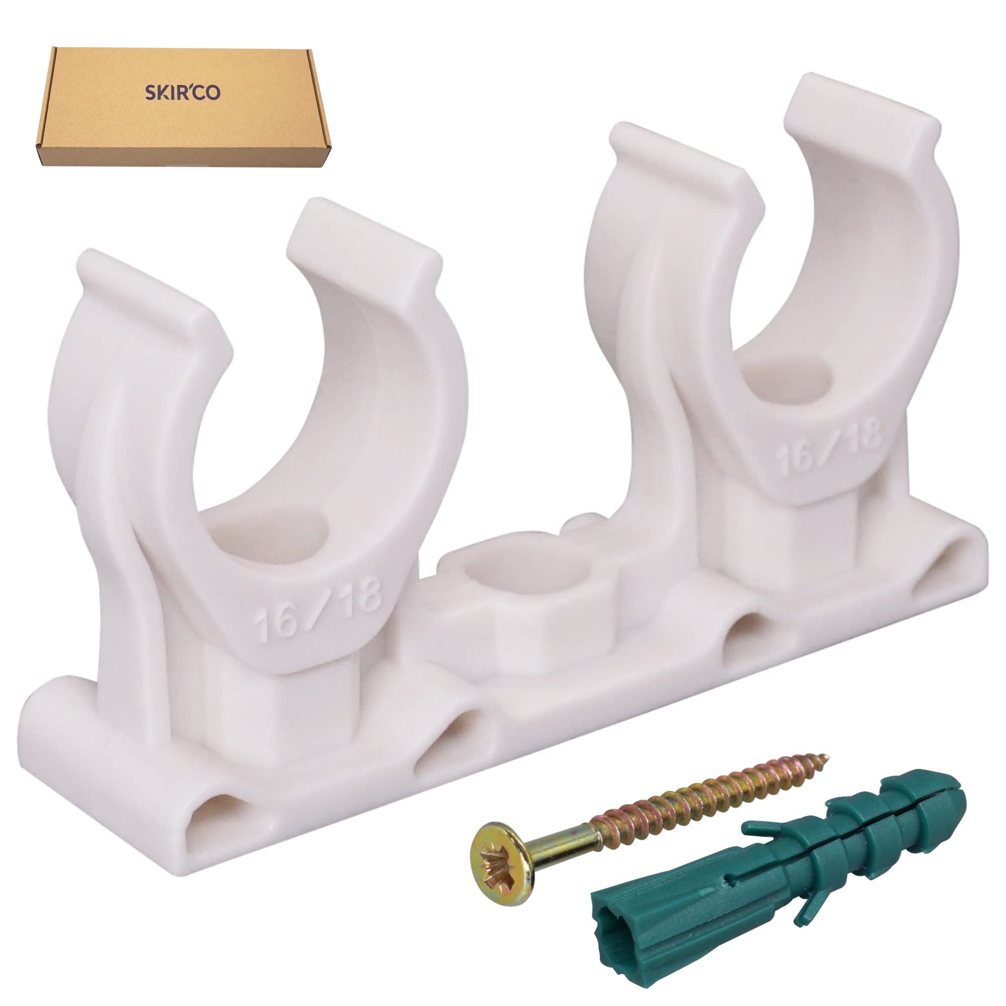 SKIR'CO (10 pcs) Double Pipe Clips, Plastic Clamps for 16-18 mm Pipes, U Type Pipe Clamp, Tubing White Clips, Hose Hangers - Image 2