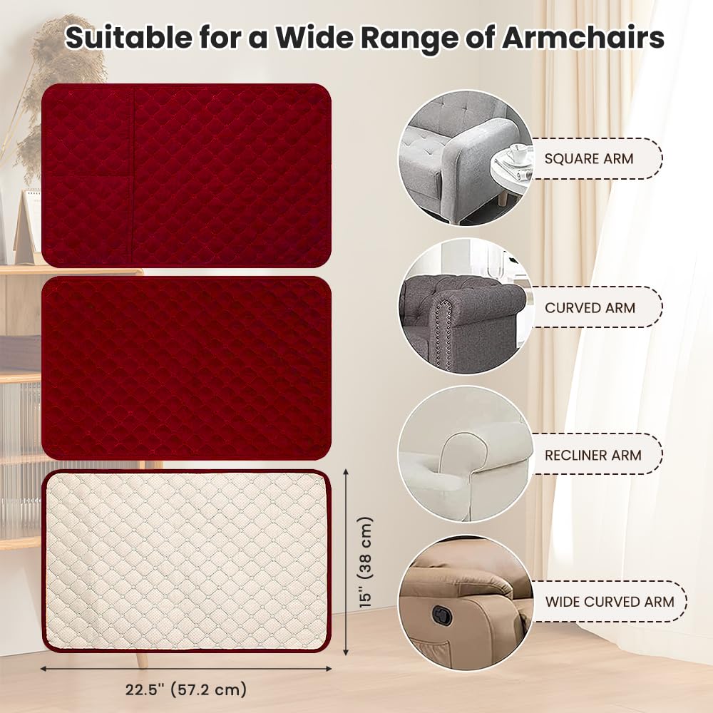 FANSU Armchair Covers for Arms Headrest Cover for Armchair Waterproof Slipcover with Side Pocket Nonslip & Washable & Abrasion Furniture Protector for Cat Dog Pets (2 Seater,Red) - Image 4