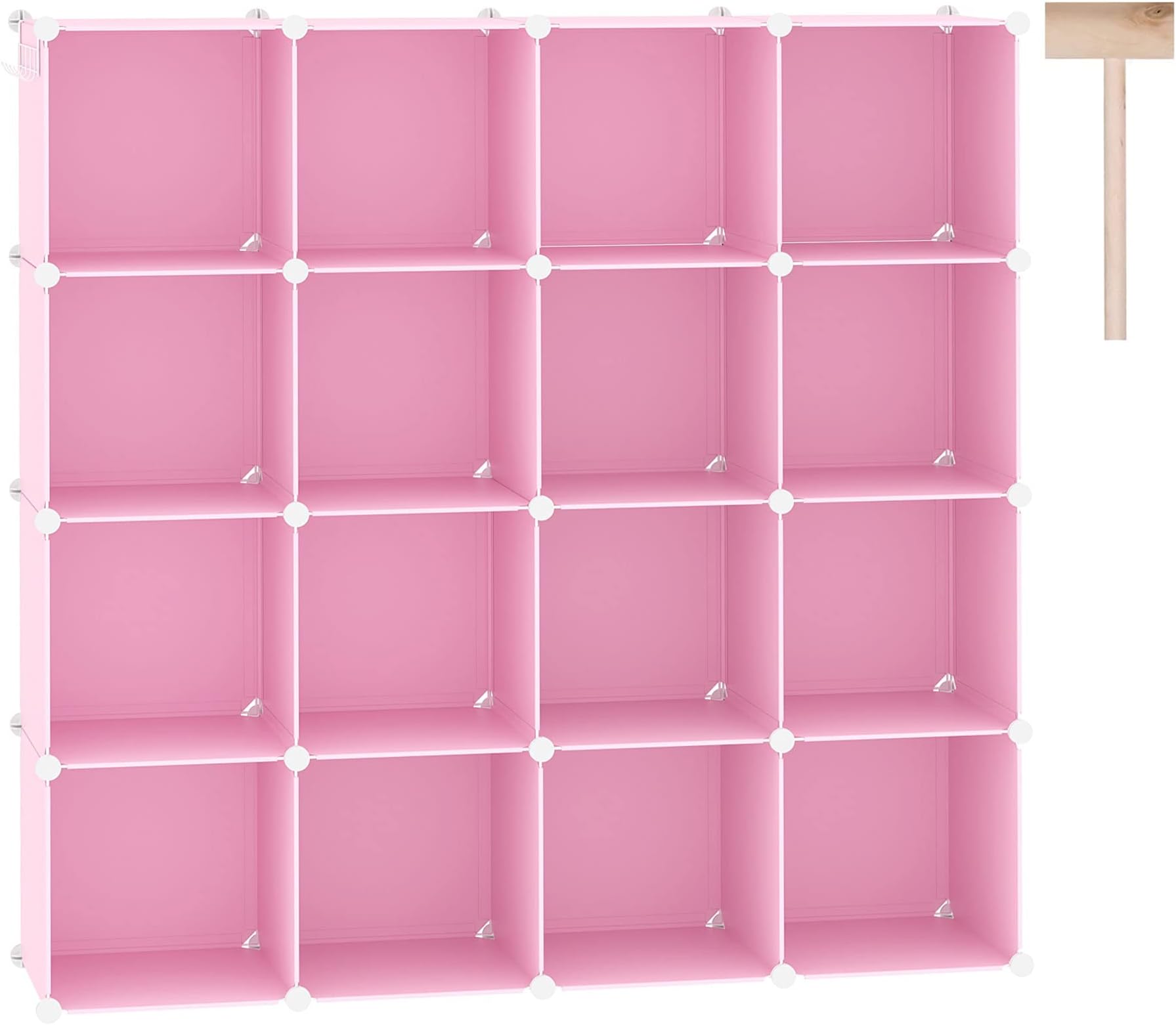 C&AHOME Cube Storage Organizer, 16-Cube Shelves Units, Closet Cabinet, DIY Plastic Modular Book Shelf, Ideal for Bedroom, Living Room, Office, 48.4" L x 12.4" W x 48.4" H Pink UPCS16P