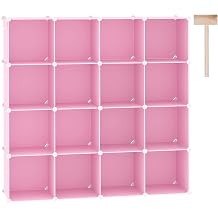 C&AHOME Cube Storage Organizer, 16-Cube Shelves Units, Plastic Storage Cubes, DIY Closet Organizer, Modular Closet Storage Shelves Ideal for Home, Bedroom, 48.4" L   12.4" W   48.4" H Pink UPCS16P