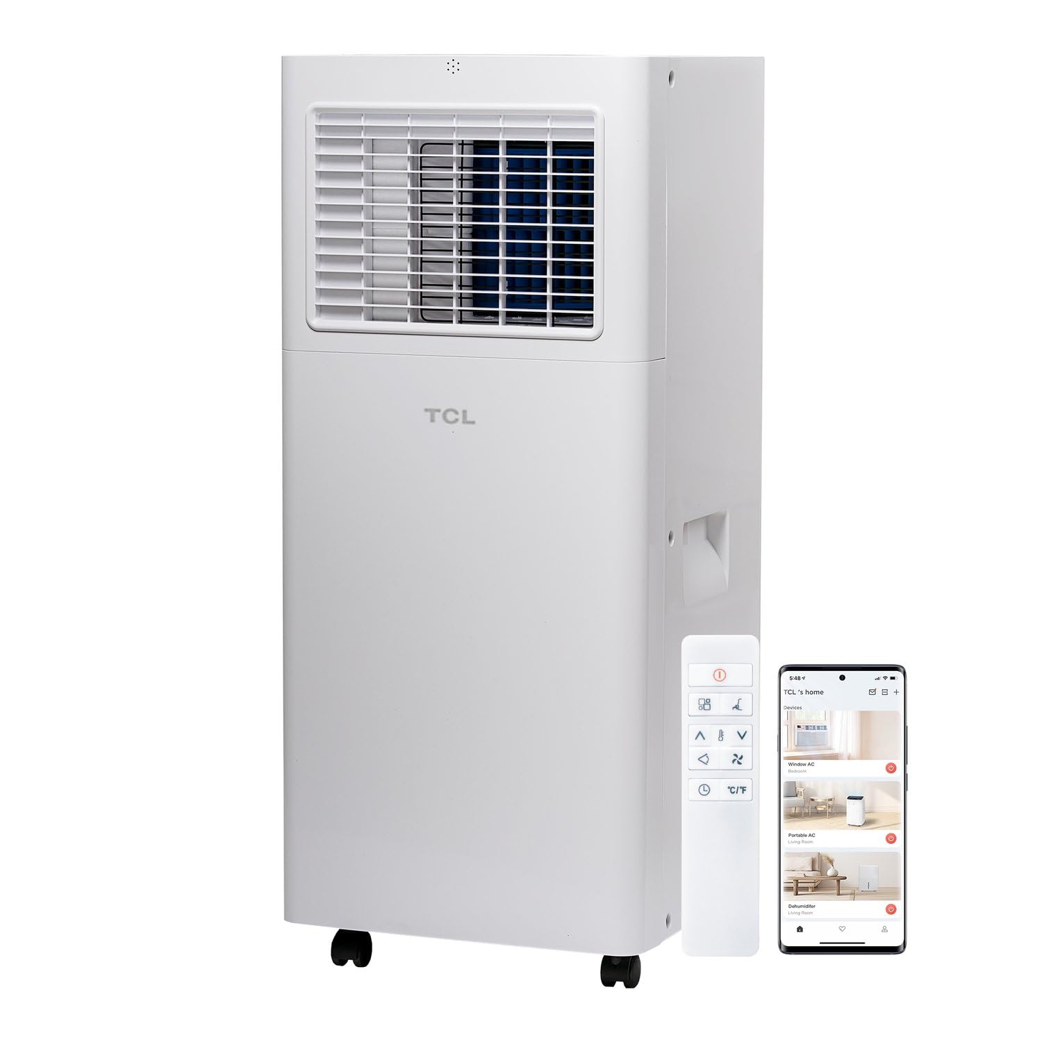 TCL 5 000 BTU Smart Portable Air Conditioner Fan Dehumidifier 150 Sq Ft Ultra-Compact Design Remote Control Compatible