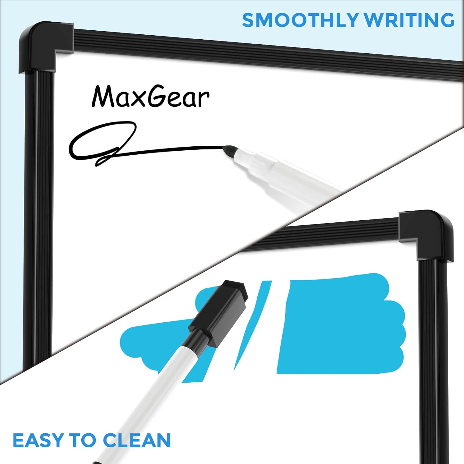MaxGear Double-Sided Dry Erase Board, 14"x11" Mini Hanging Whiteboard, Small White Board with 3 Dry Erase Markers and 3 Magnets, Portable for Planning, Drawing, Memo, to Do List, Black Frame
