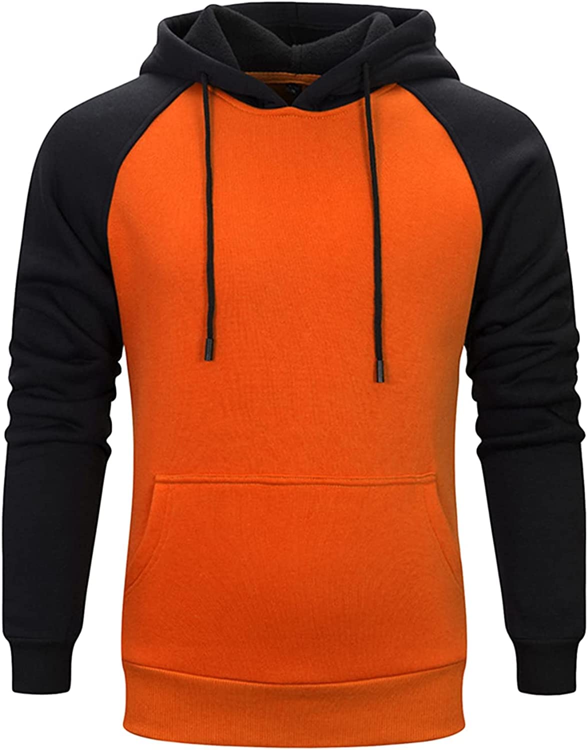 JEKE-DG Gifts for Men Hoodies Colorblock Cool Pullover Flannel Shirts Long Sleeve Warm Sweatshirt Hip Hop Youth Sport Outwear (Large,Orange)