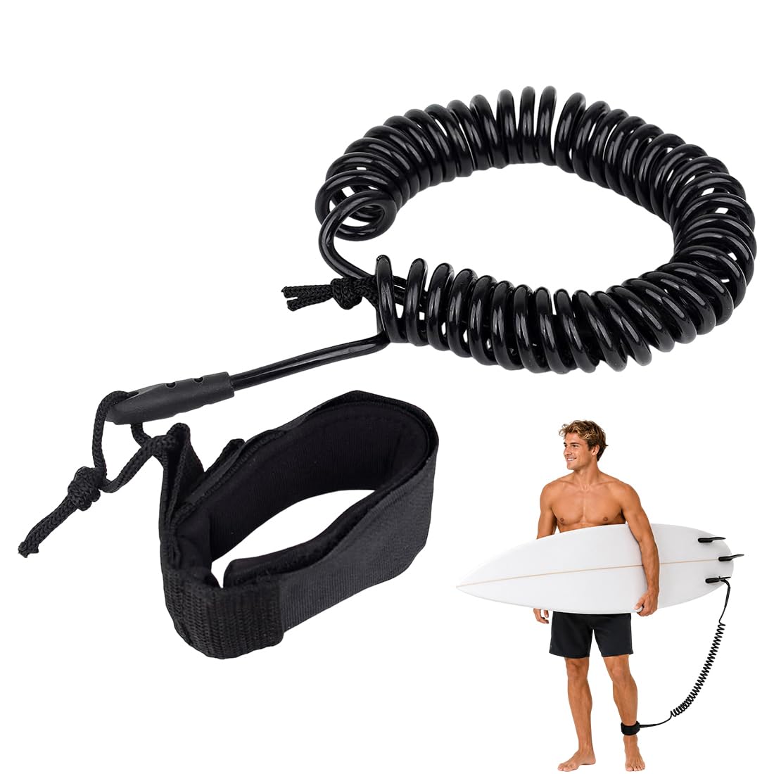 AEUXZO Paddle Leash - Surfboard Ankle Leash for SUP, Kayak & Bodyboard, Coiled Safety Strap for Water Sports