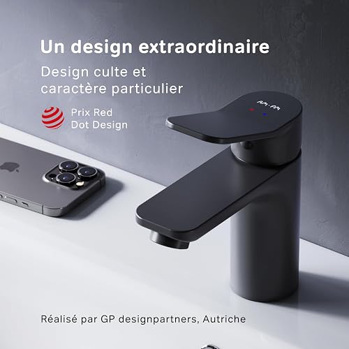 Rubinetto Lavabo, Miscelatore Lavabo a Risparmio Acqua, Rubinetto Antigraffio, Facile da Pulire Con Piletta Click Clac, Altezza Becco 79 mm, Nero Opaco AM.PM - 2