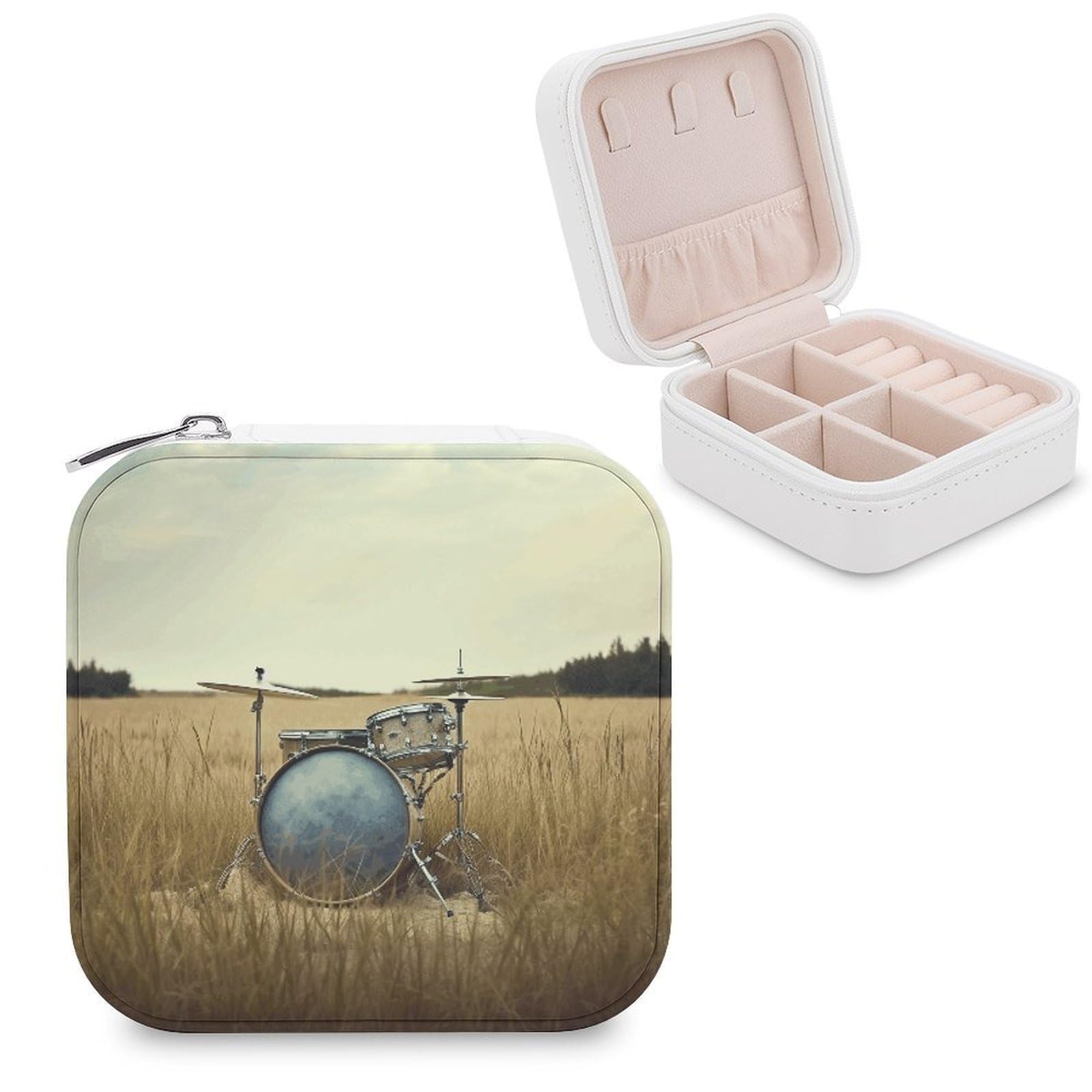 VstaDank Music Drum in Field Jewelry Box Exquisite Leather Jewelry Organizer Portable Trinket Organizer Fashion Travel Jewelry Case for Rings Earrings Necklaces Unique Gifts for Women