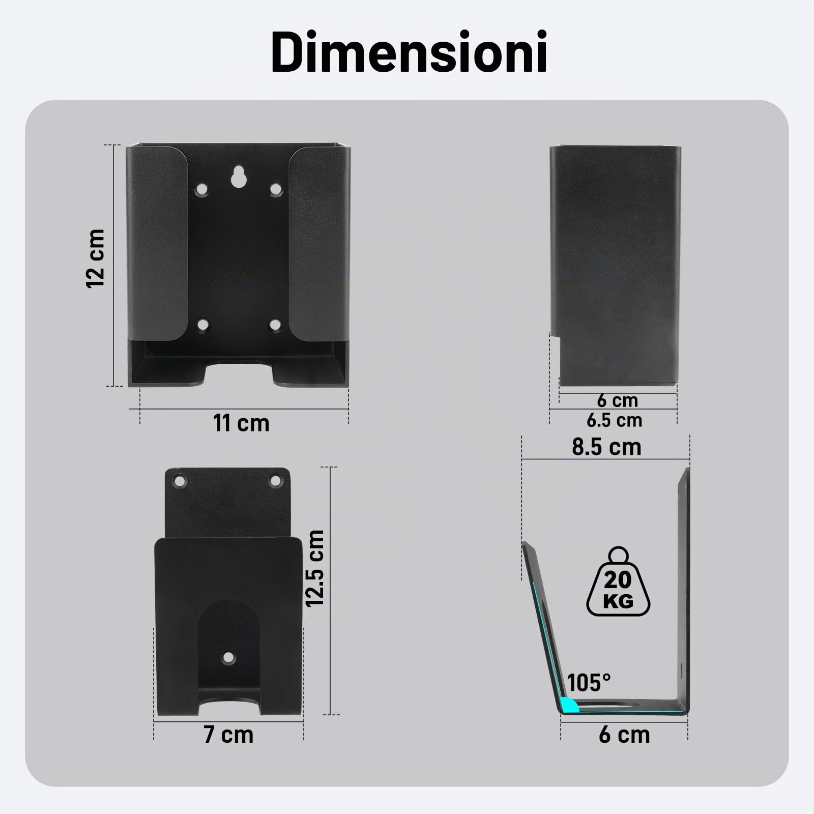 Kit Supporto Caricatore Auto Elettriche da Muro - Organizzatore con Porta Scatola di Controllo e Gancio a J per Wallbox Portatile, Staffa Metallica Robusta per Gestione Cavi EV