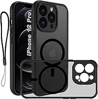 USTIYA Magnética Capa para iPhone 12 Pro 6,1 polegadas Case Matte Acrílico Uso Resistente Protetora de Câmera Capinha Acessórios para Celular com Cordão Preto FGCX